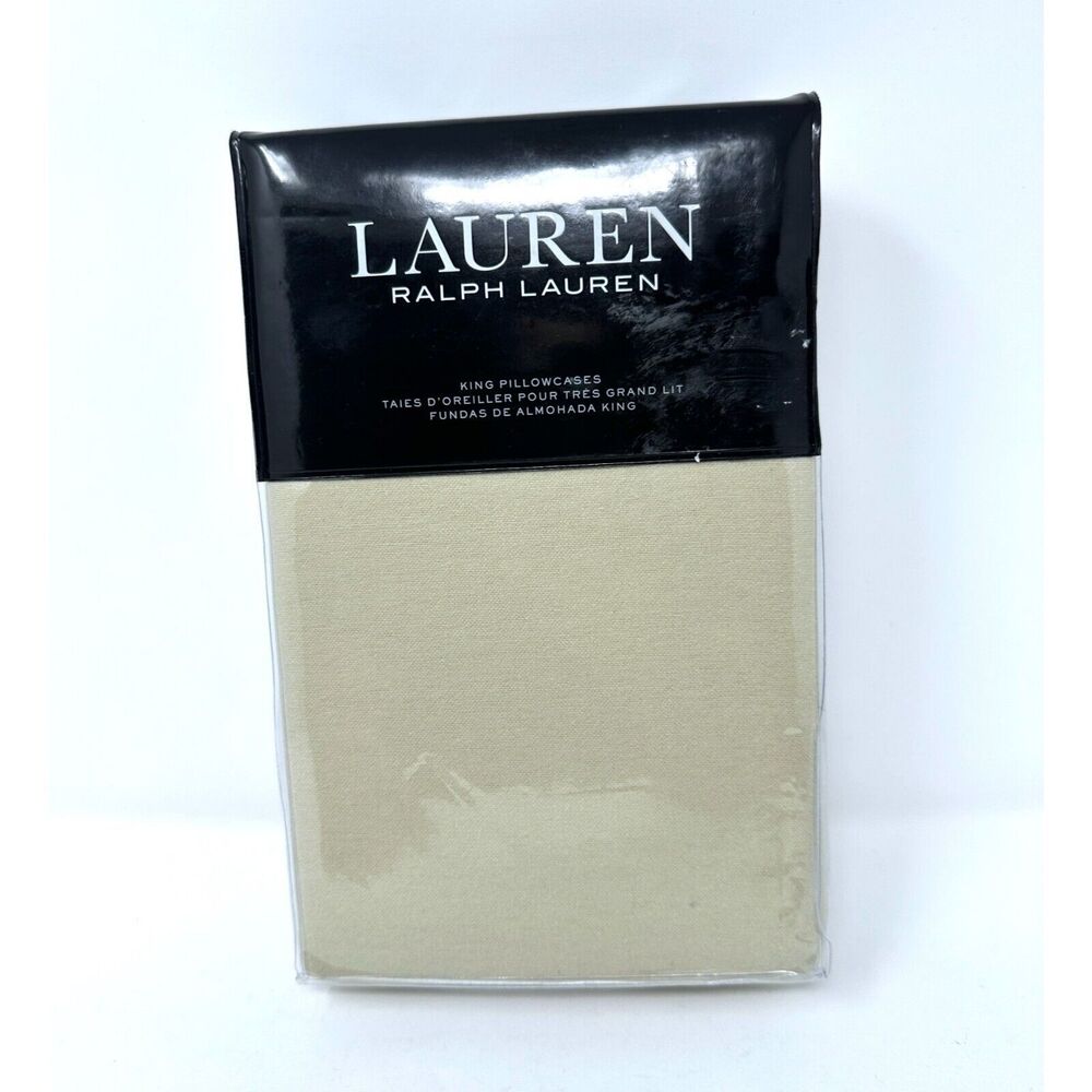 Lauren Ralph Lauren Flannel KING Cotton Pillowcases Set Beige 20x40" NEW